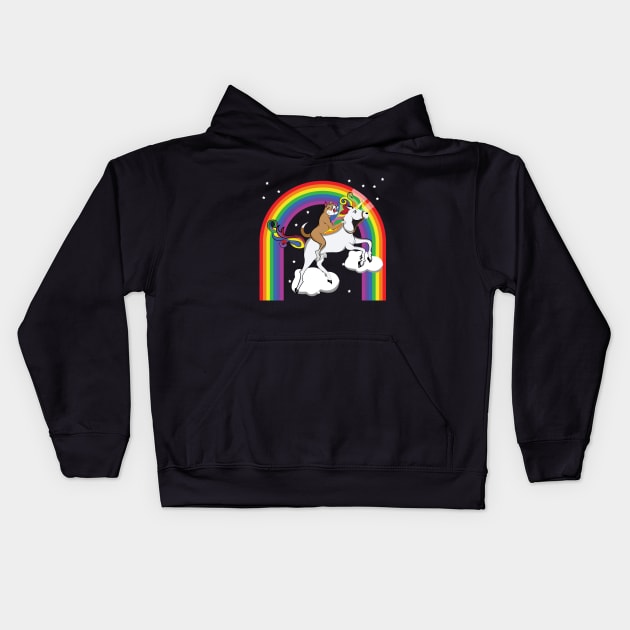 pitbull riding unicorn rainbow shirt Kids Hoodie by fcmokhstore